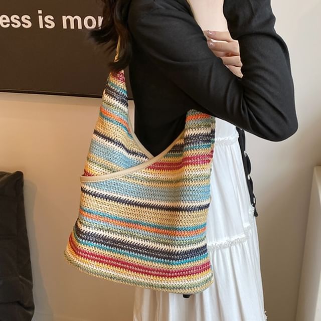 Striped Woven Shoulder Bag