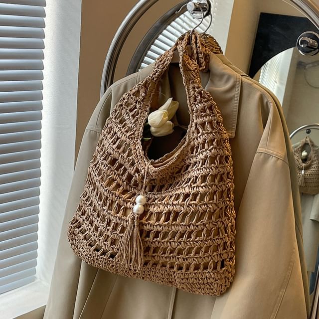 Perforated Tasseled Plain Tote Bag