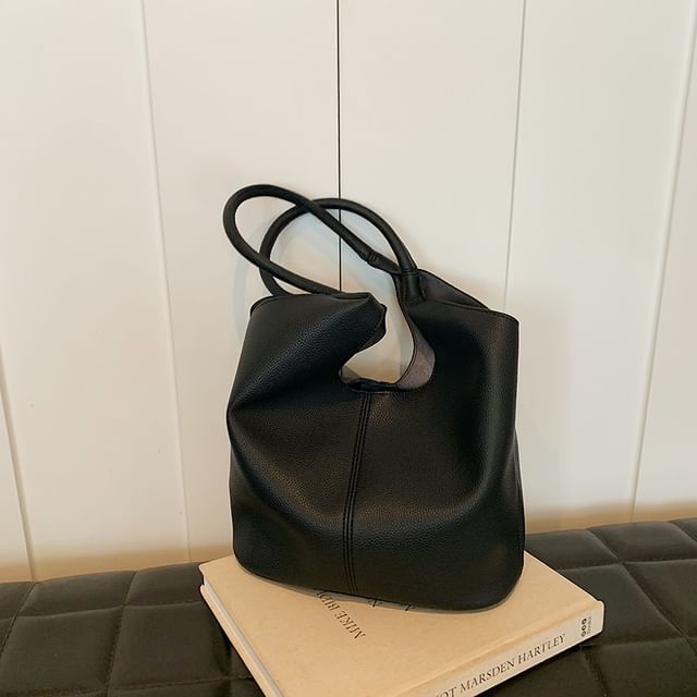 Faux Leather Plain Tote Bag