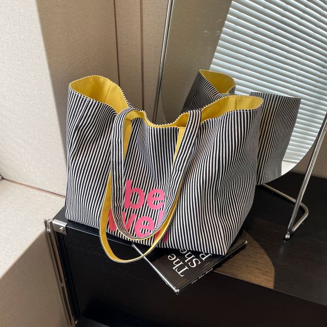 Striped Textile Tote Bag