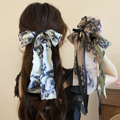 Elegant Retro Floral Print Bowknot Chiffon Hair Scarf Scrunchie