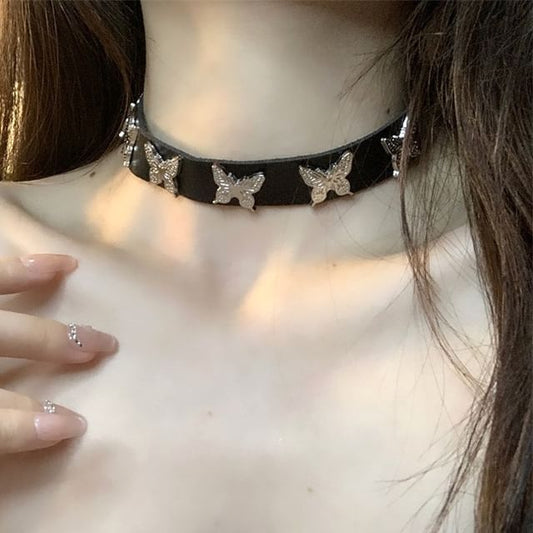 Butterfly Alloy Faux Leather Choker / Bracelet