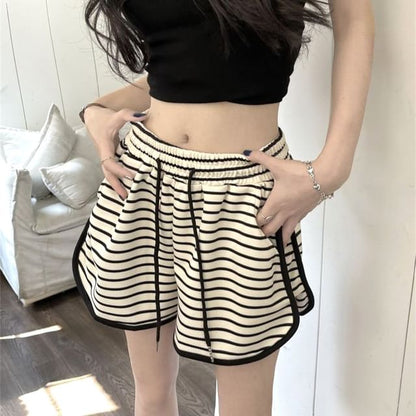 Shorts Drawstring Striped Waist