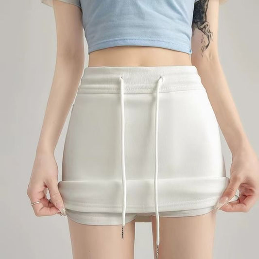 Pencil Skirt Waist Drawstring Plain Mini
