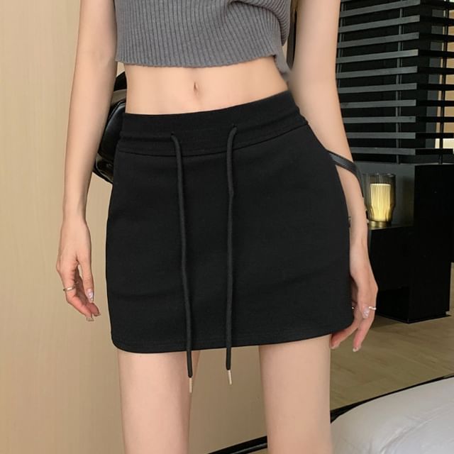 Pencil Skirt Waist Drawstring Plain Mini