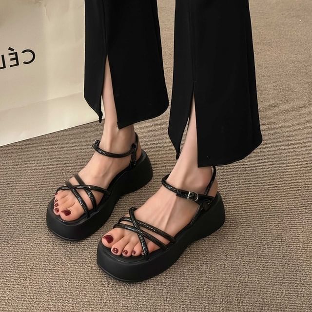 Faux Leather Platform Sandals