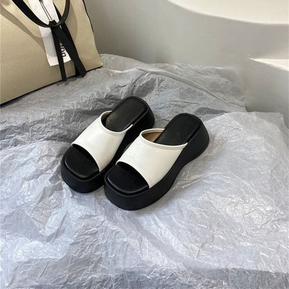 Two Tone Platform Slide Sandals