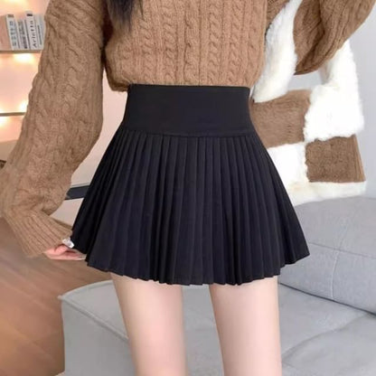 Waist Accordion Pleated Mini A-Line High Plain Skirt