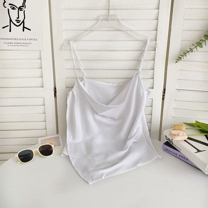 Cowl Neck Plain Asymmetrical Cami Top