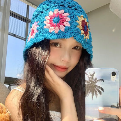 Crochet Floral Pattern Bucket Hat