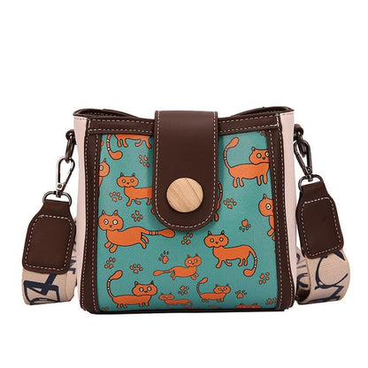 Patterned Leather Faux Bucket Bag