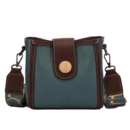 Patterned Leather Faux Bucket Bag