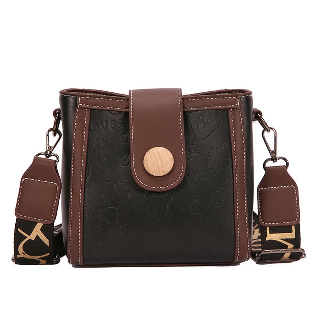 Patterned Leather Faux Bucket Bag