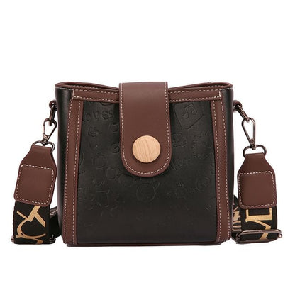 Patterned Leather Faux Bucket Bag