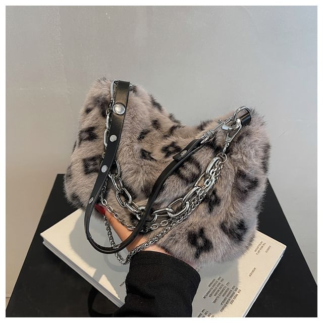 Chain Bag Print Fluffy Crossbody Strap Leopard