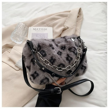 Chain Bag Print Fluffy Crossbody Strap Leopard