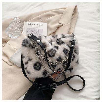 Chain Bag Print Fluffy Crossbody Strap Leopard