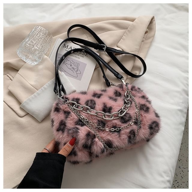 Chain Bag Print Fluffy Crossbody Strap Leopard