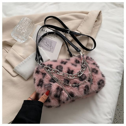 Chain Bag Print Fluffy Crossbody Strap Leopard