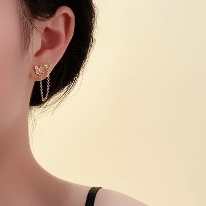 Gold Butterfly Chain Earrings
