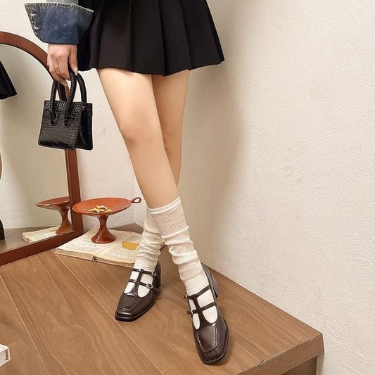 Heel Double-Strap Pumps Mary Toe Jane Chunky Square