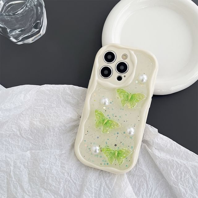 Pearl Phone Case Faux Butterfly