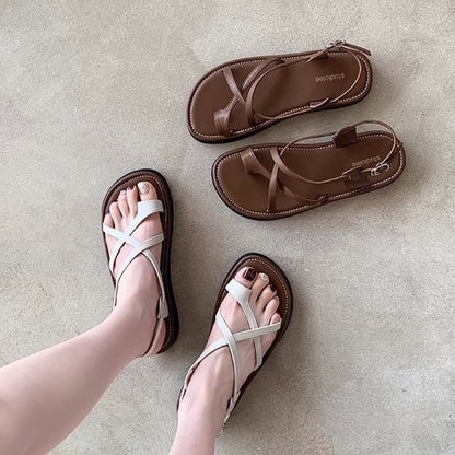 Platform Loop Sandals Toe Cross Criss