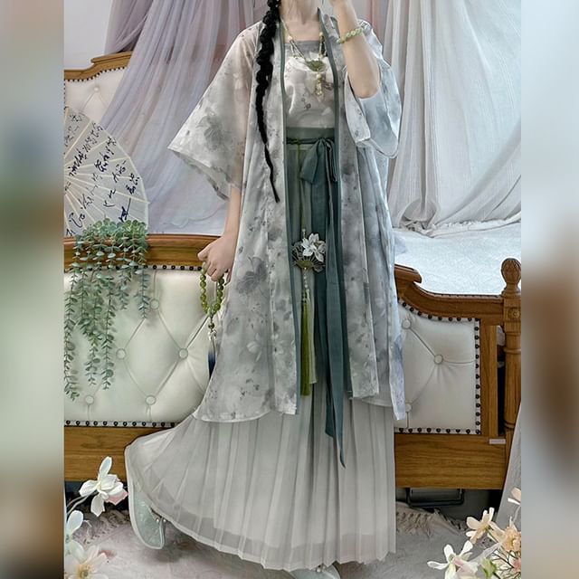 Flower Hanfu Jacket / Camisole Top / Maxi Skirt / Set