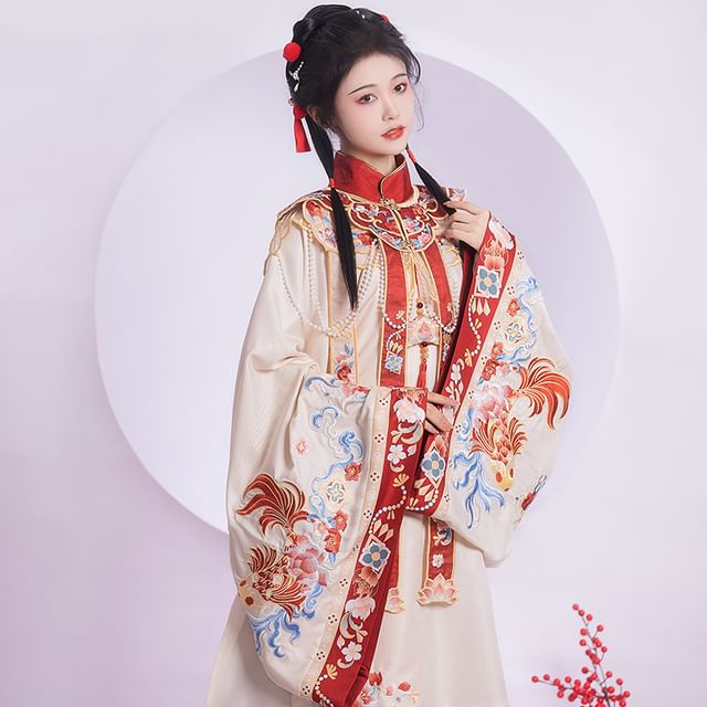 Flower Hanfu Top / Maxi Skirt / Scarf / Set