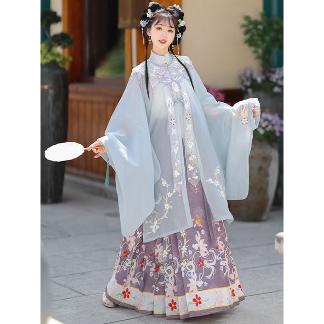 Flower Hanfu Jacket / Camisole Top / Maxi Skirt / Scarf / Set