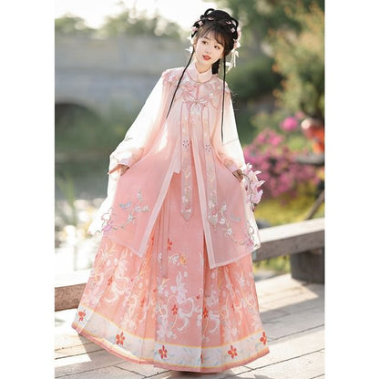 Flower Hanfu Jacket / Camisole Top / Maxi Skirt / Scarf / Set