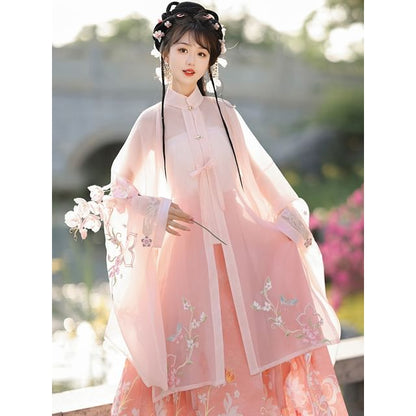 Flower Hanfu Jacket / Camisole Top / Maxi Skirt / Scarf / Set