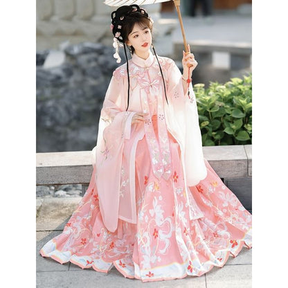 Flower Hanfu Jacket / Camisole Top / Maxi Skirt / Scarf / Set