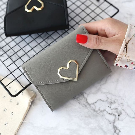 Short Wallet Leather Accent Faux Heart