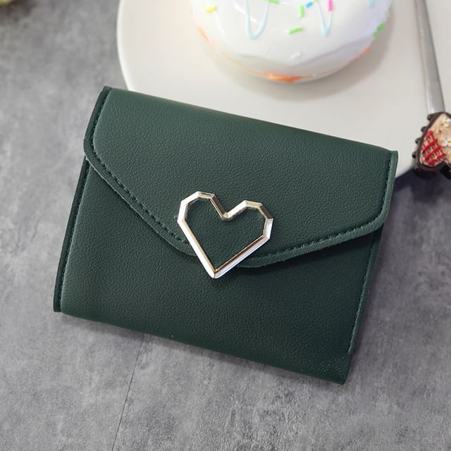 Short Wallet Leather Accent Faux Heart