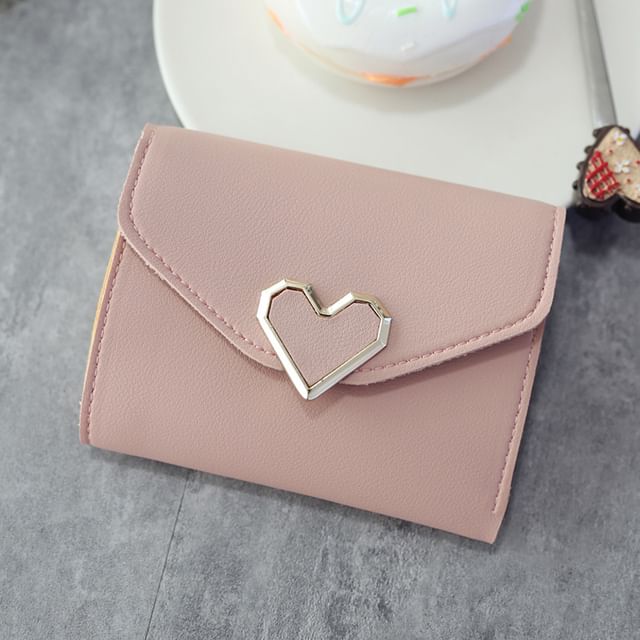 Short Wallet Leather Accent Faux Heart