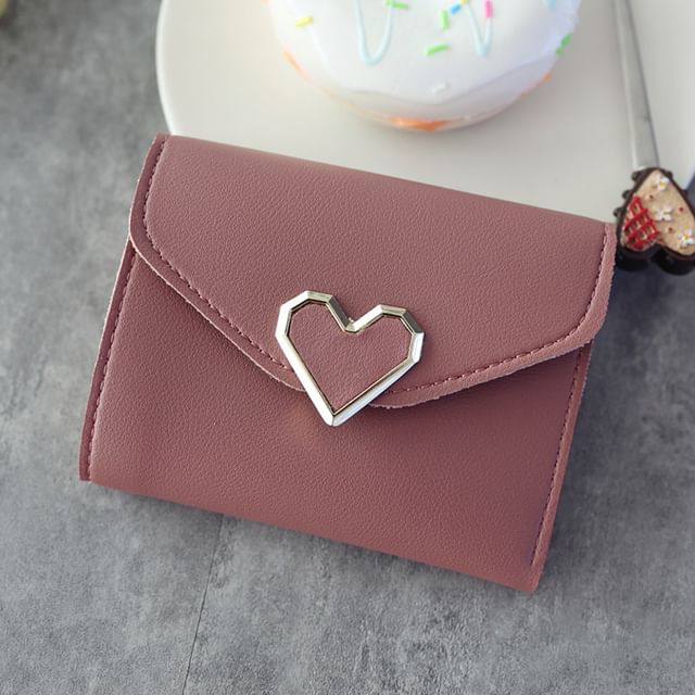 Short Wallet Leather Accent Faux Heart