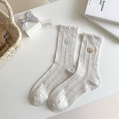 Bear Embroidered Frill Trim Socks