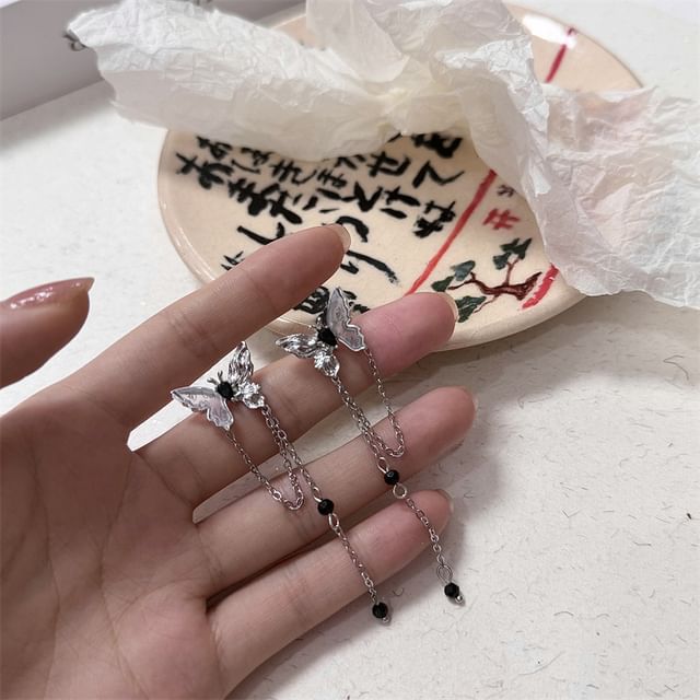 Earring Butterfly Drop / Rhinestone Necklace