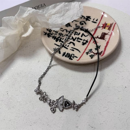 Earring Butterfly Drop / Rhinestone Necklace