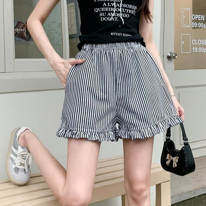 High Waist Striped Wide Leg Shorts