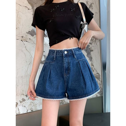 High Waist Wide Leg Denim Shorts