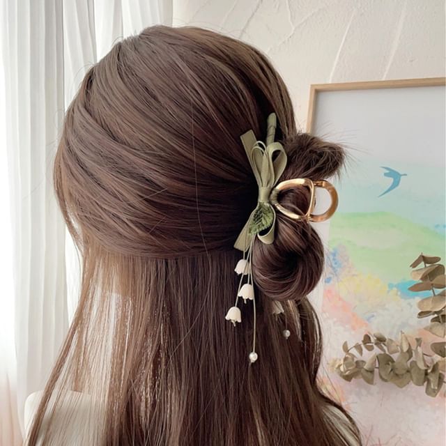 Floral Ribbon Hair Claw Clip