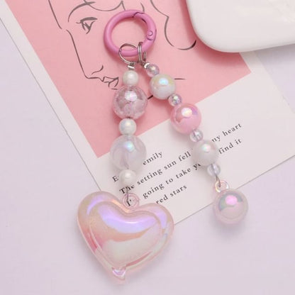 Heart Bead Acrylic Bag Charm Keyring Phone