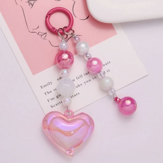 Heart Bead Acrylic Bag Charm Keyring Phone