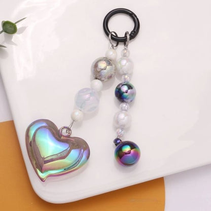 Heart Bead Acrylic Bag Charm Keyring Phone