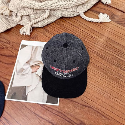 Lettering Embroidered Corduroy Cap