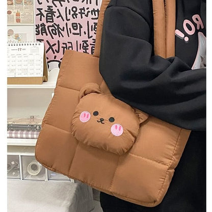 Bag Nylon Bear Applique Quilted Tote