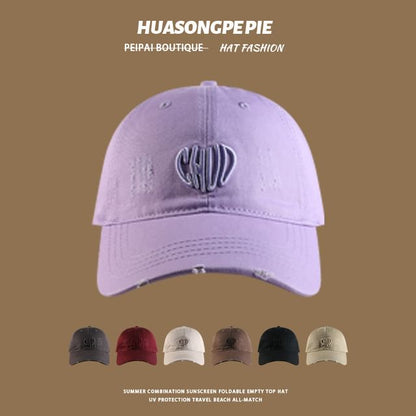 Distressed Letter Cap Baseball Embroidered