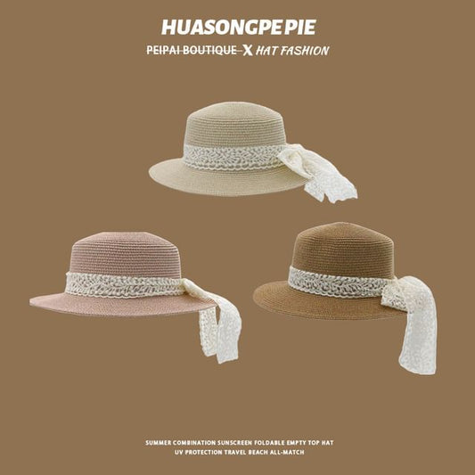 Lace Trim Hat Straw Boater